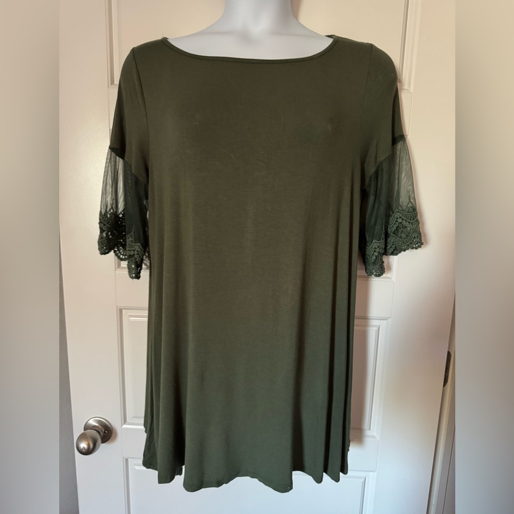 Emerald Olive Lace Sleeve Tunic